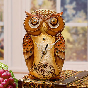 Metal with Natural Capiz Shell Desk Clock Owl NEW